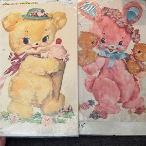 Vintage Pink Bunny with chicks and Bear with Ice cream decals